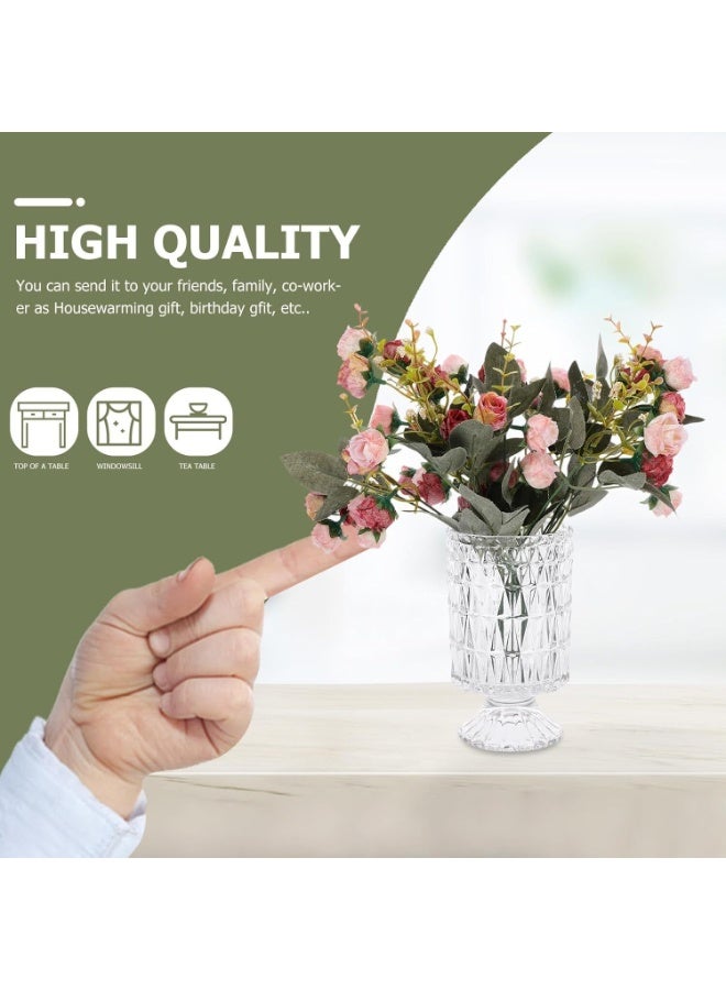 PTTIMFFM Vintage Cut Glass Pedestal Flower Vase, Clear Crystal-Style Decorative Vase for Home, Table Centerpieces, Weddings, Floral Arrangements - Image 2